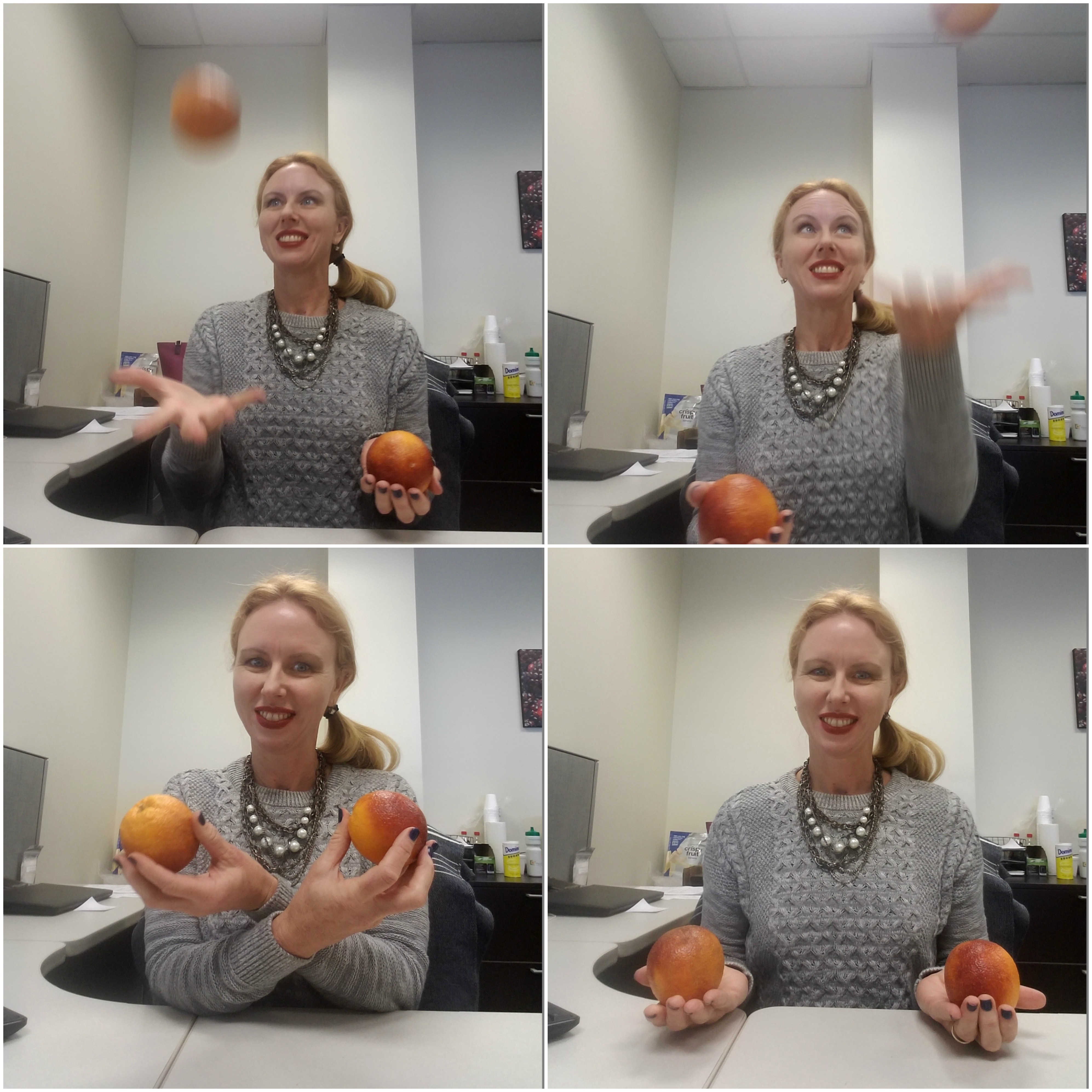 We asked Francy to talk about blood oranges. We had no idea she could juggle, or that she would send us pictures of her juggling, and this is why we love her.