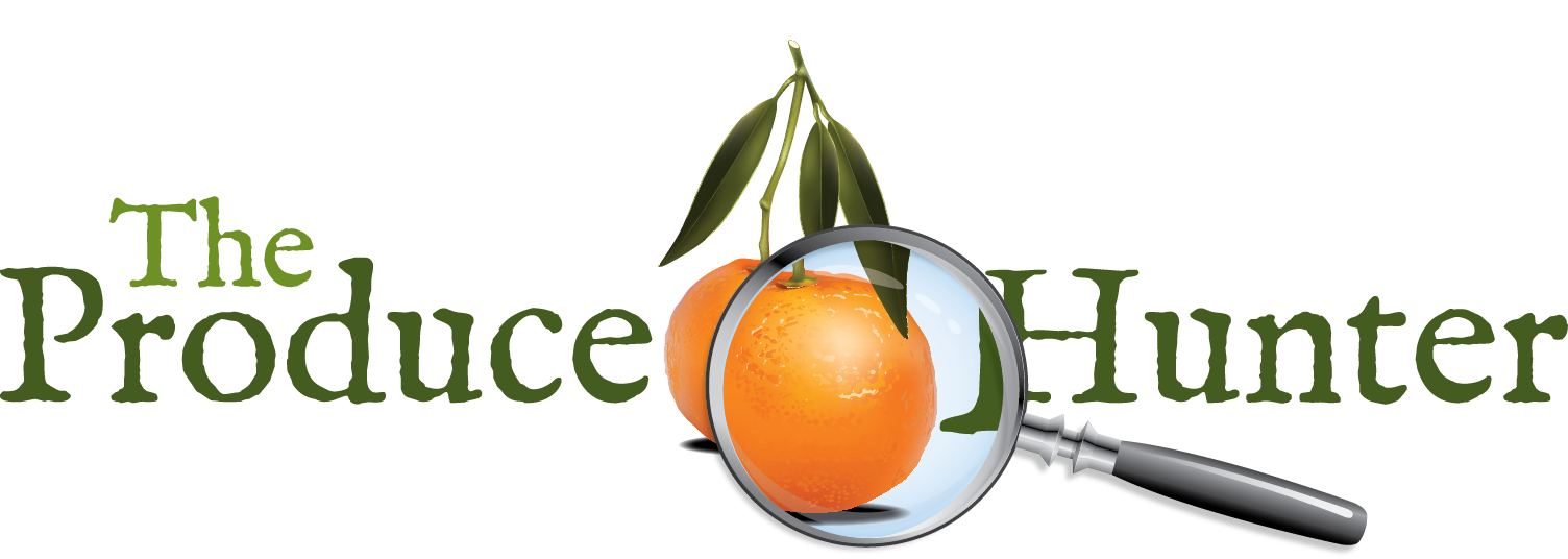 An image of the Produce Hunter logo. Green stylized text and an orange (citrus) and a magnifying glass.